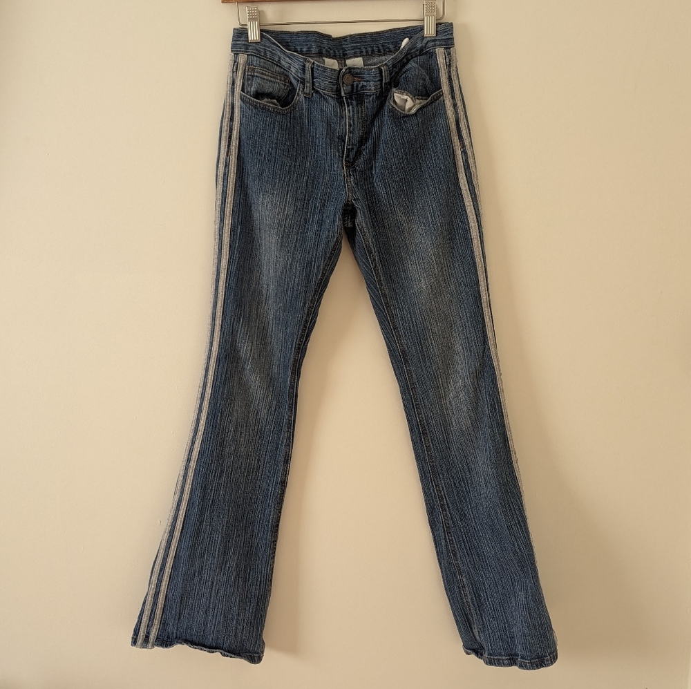 Brandy Melville John Galt, blue and grey striped boot cut jeans